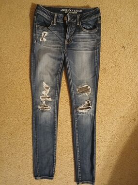 American Eagle Outfitters Women's Distressed Skinny Jeans - Dark Blue